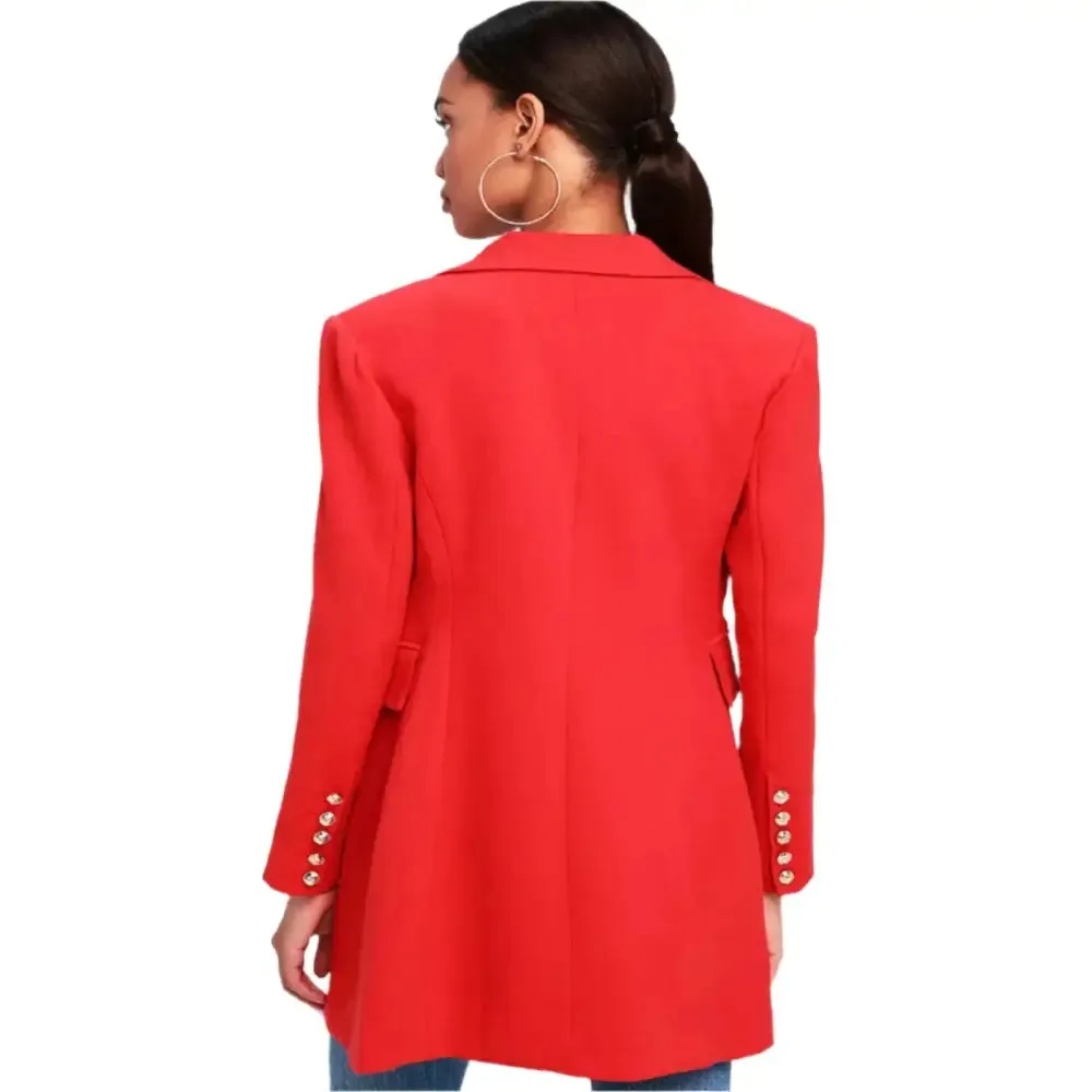 Women's Cherry Red Wool Long Coat – Elegant & Stylish