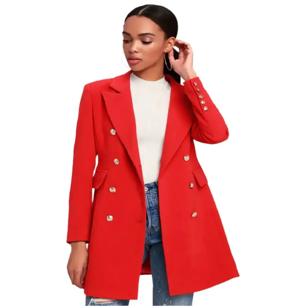 Women's Cherry Red Wool Long Coat – Elegant & Stylish