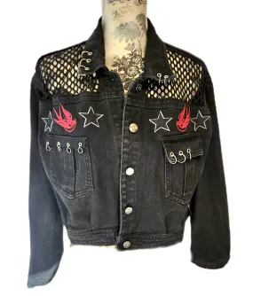 Womens cropped black Metal Rock jacket- size L- XL fit