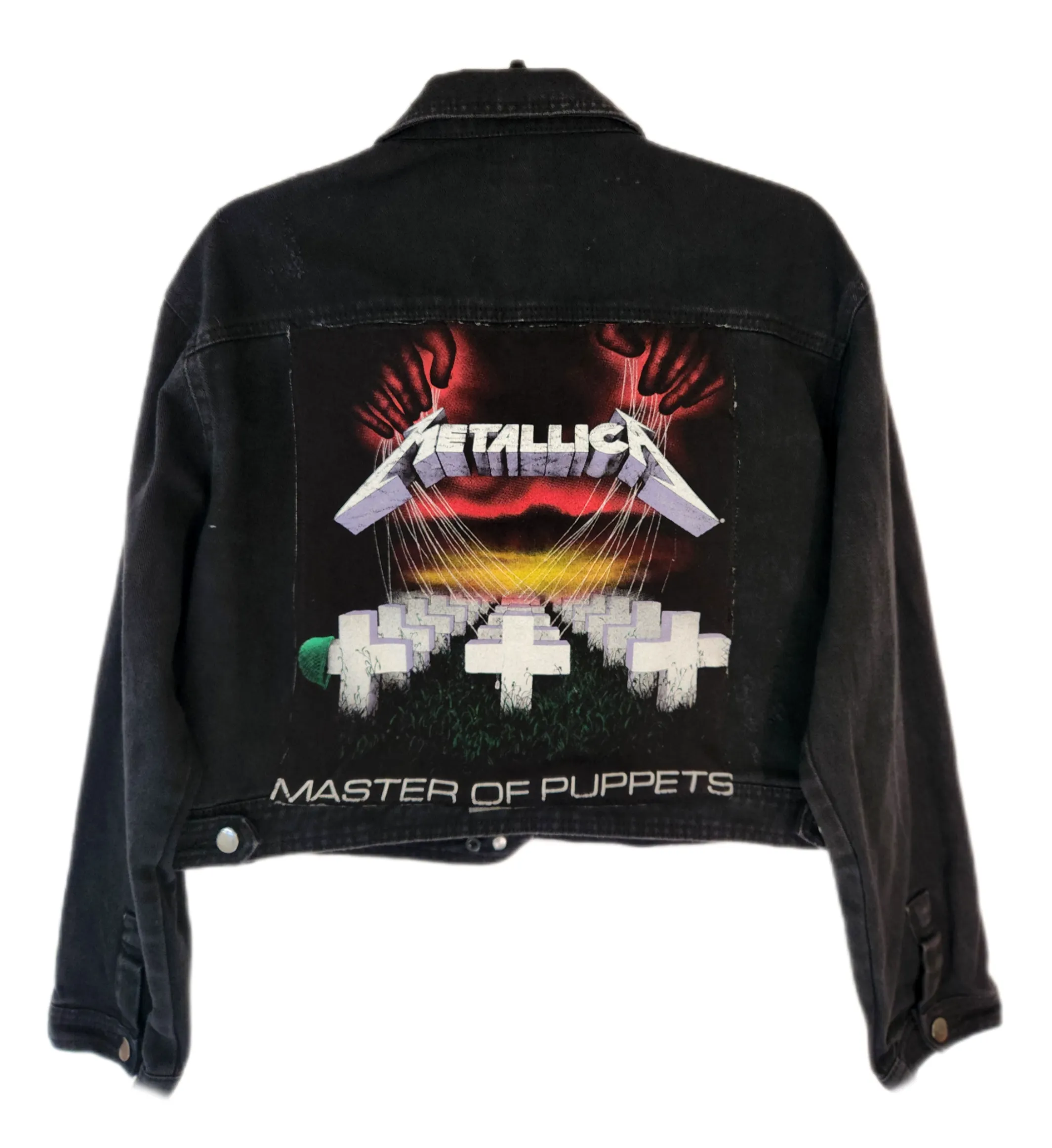 Womens cropped black Metal Rock jacket- size L- XL fit
