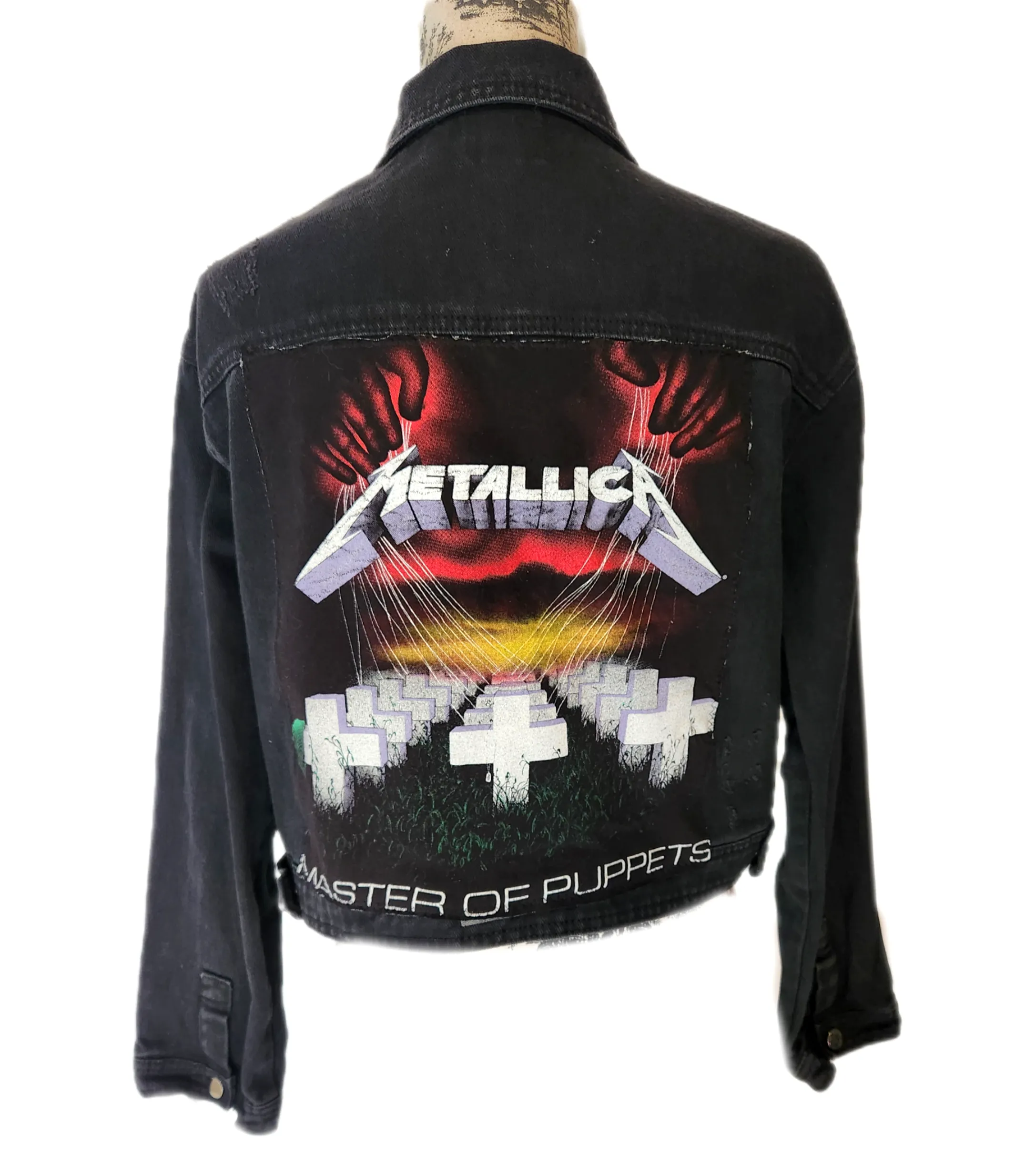 Womens cropped black Metal Rock jacket- size L- XL fit