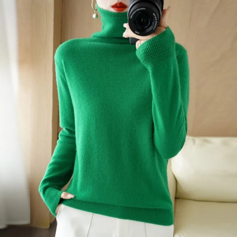 Wool Blend Pile Collar Cashmere Sweater for Women Wool Blend  Knitted Tops Pullover