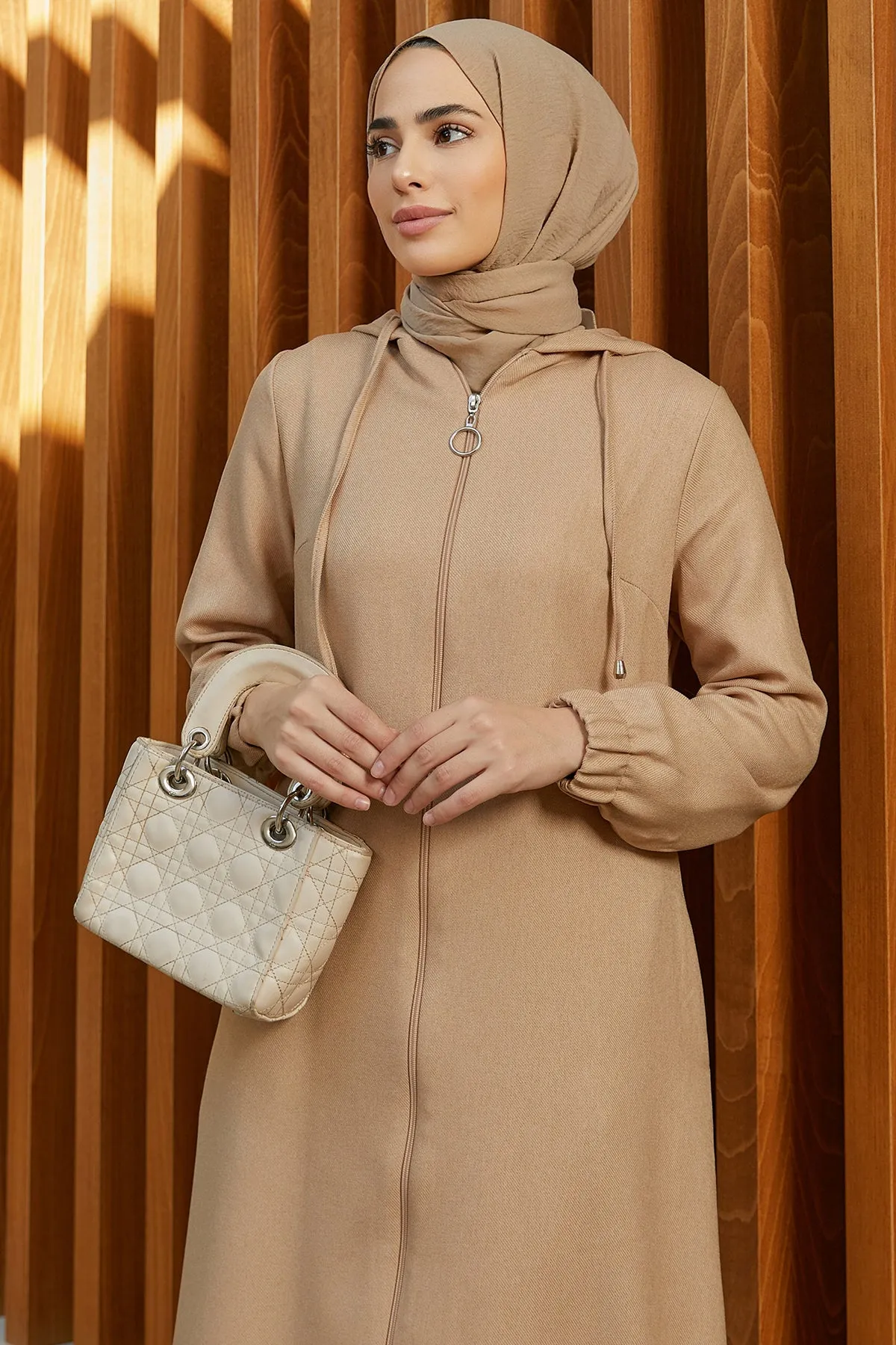 ZRF Women Hooded Zippered Coat - Beige - Kateríni