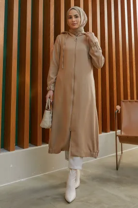 ZRF Women Hooded Zippered Coat - Beige - Kateríni