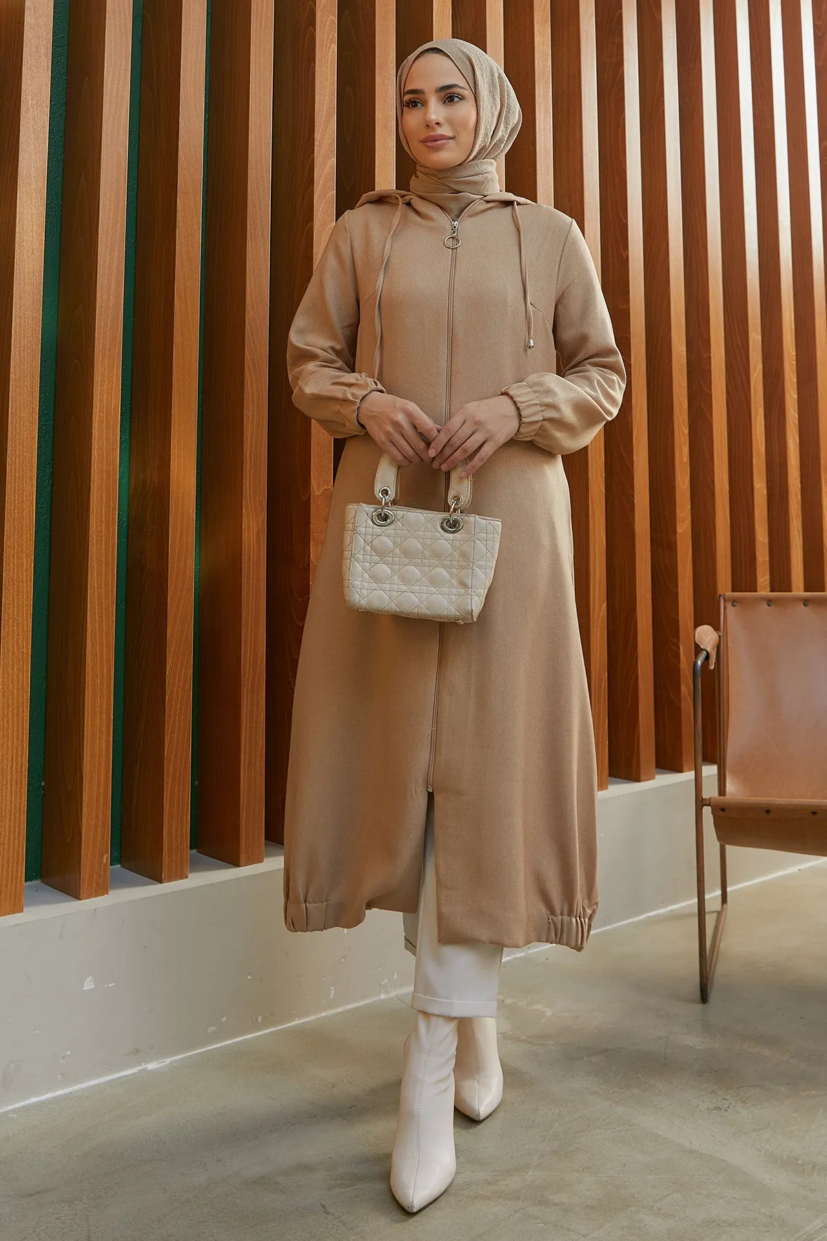 ZRF Women Hooded Zippered Coat - Beige - Kateríni