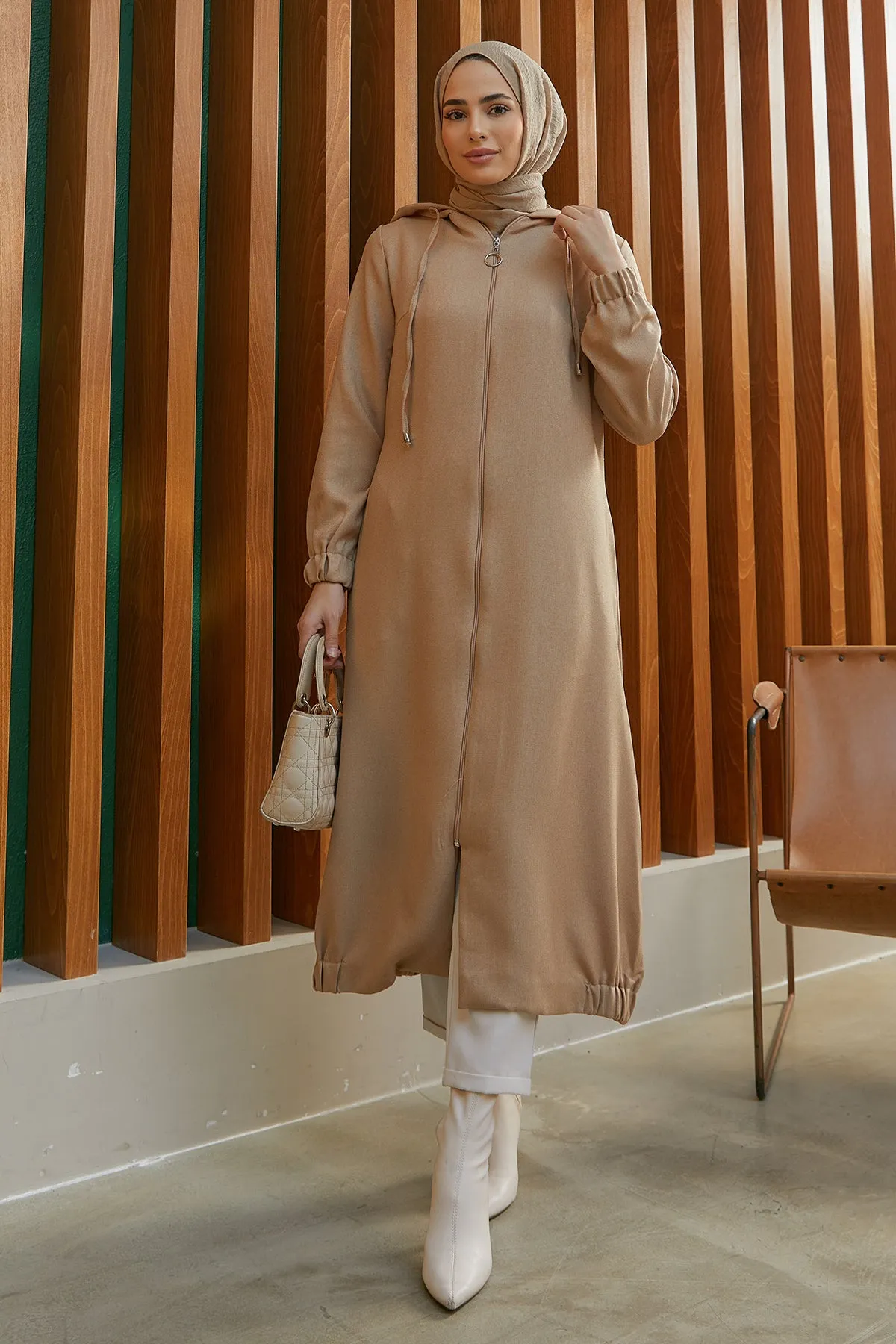 ZRF Women Hooded Zippered Coat - Beige - Kateríni